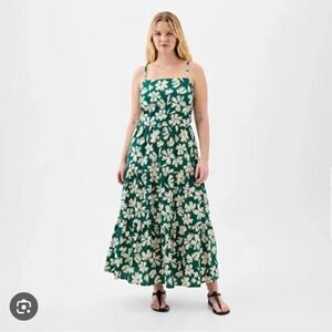 NWT Gap Tiered Maxi Dress Sleeveless Square Neck Floral Green Womens Size XXL*